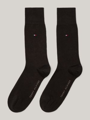 lot de 2 paires de chaussettes classiques à drapeau brodé brown pour hommes tommy hilfiger