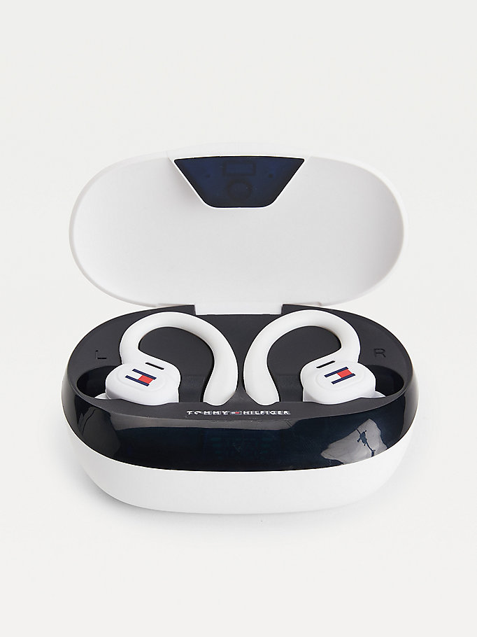 white white sport earbuds with powerbank for unisex tommy hilfiger