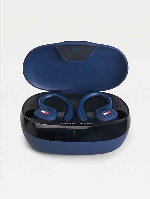 écouteurs de sport bleus et boîtier de charge bleu pour unisex tommy hilfiger