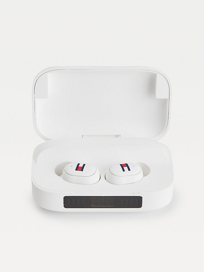 white white earbuds with powerbank for unisex tommy hilfiger