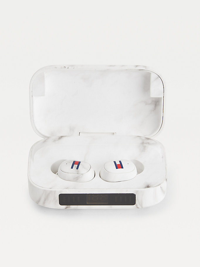 white earbuds with marble powerbank for unisex tommy hilfiger