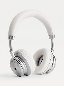 biały metalowe słuchawki bezprzewodowe z flagą dla unisex - tommy hilfiger