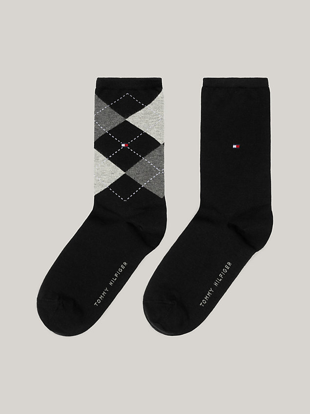black 2-pack women's diamond check socks for women tommy hilfiger