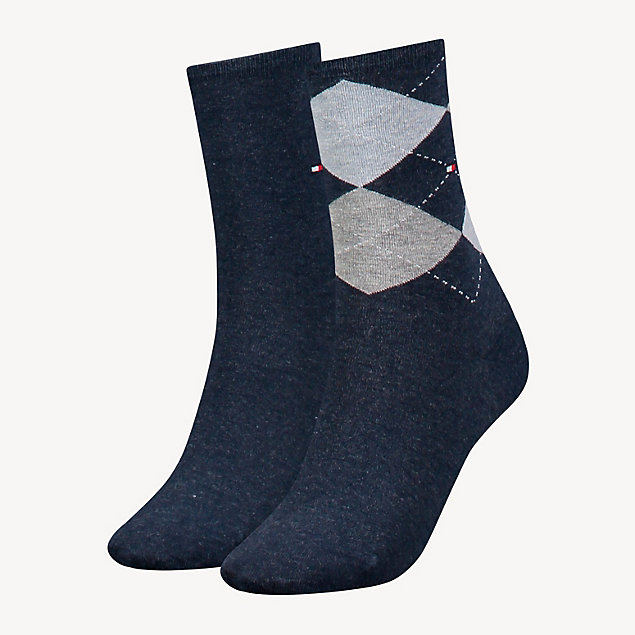 blue 2-pack women's diamond check socks for women tommy hilfiger