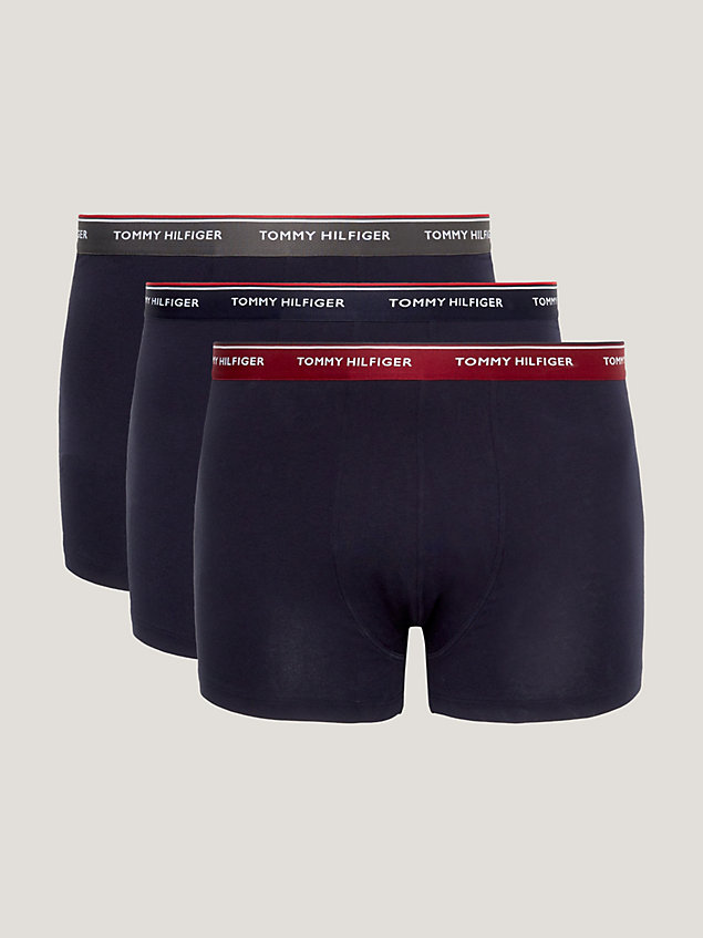 blue 3-pack plus contrast logo waistband trunks for men tommy hilfiger