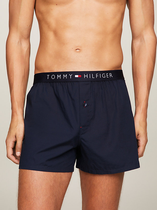 boxer shorts in popeline di cotone blue da uomo tommy hilfiger