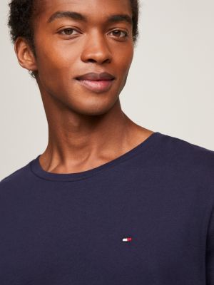 camiseta de puro algodón azul de hombres tommy hilfiger