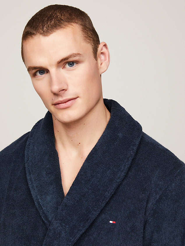 blue cotton towelling bathrobe for men tommy hilfiger