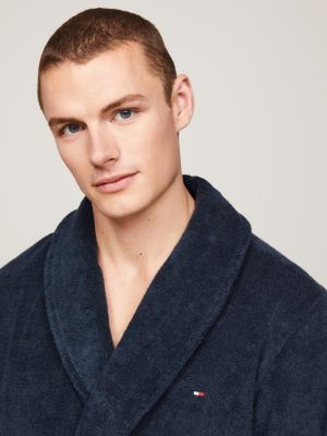 blau bademantel aus frottee für herren - tommy hilfiger