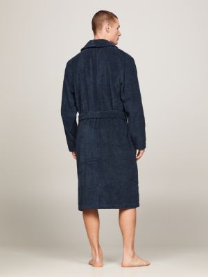 blue cotton towelling bathrobe for men tommy hilfiger