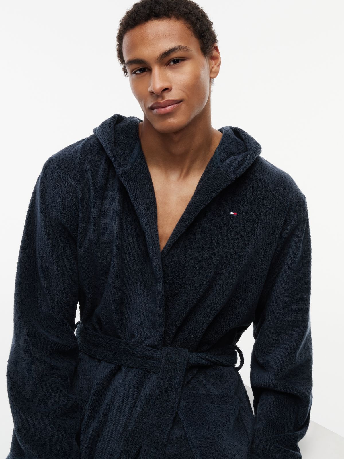 Pure Cotton Hooded Bathrobe — Blue