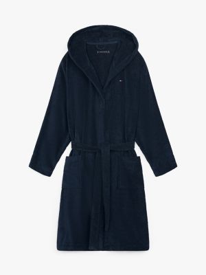 blue pure cotton hooded bathrobe for men tommy hilfiger