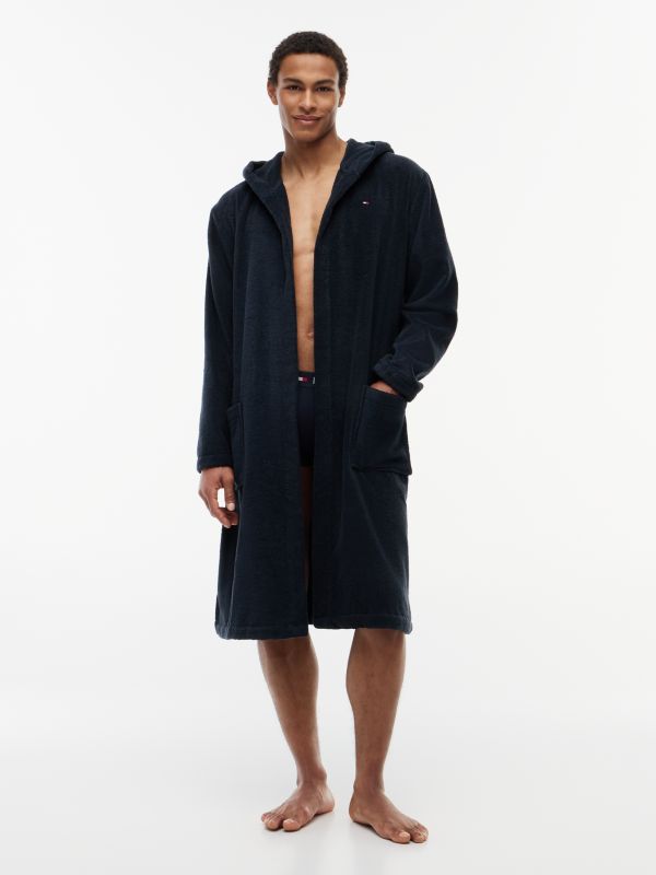 Pure Cotton Hooded Bathrobe — Blue