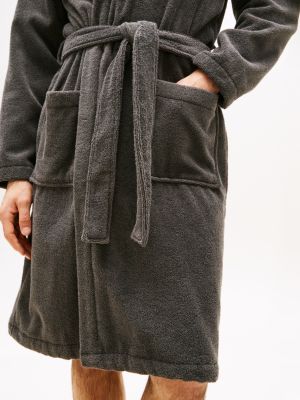 grey pure cotton hooded bathrobe for men tommy hilfiger