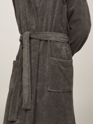 grey pure cotton hooded bathrobe for men tommy hilfiger