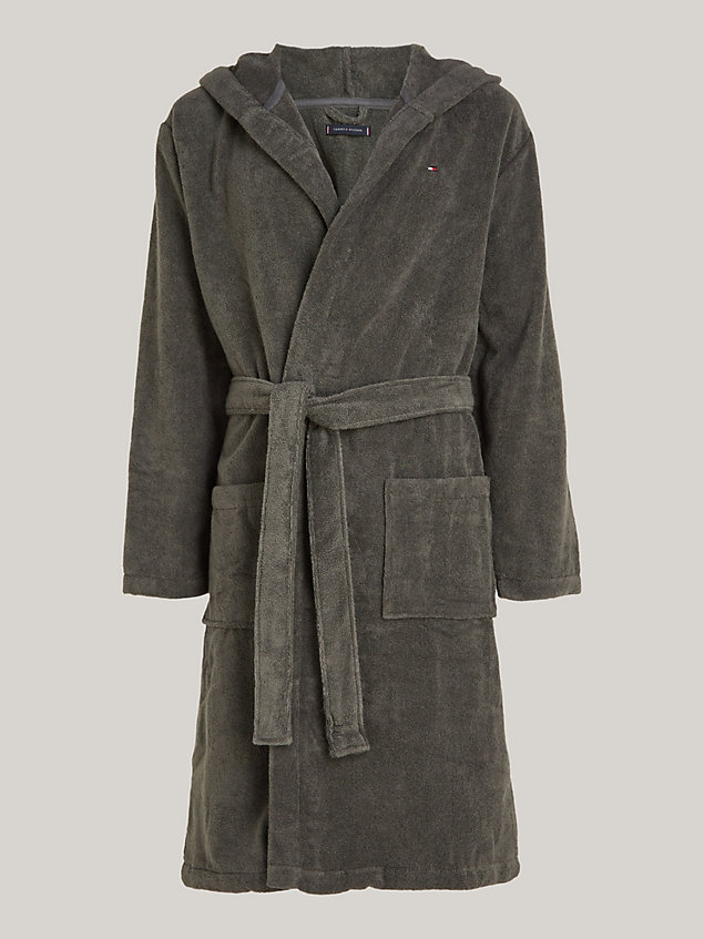 grey pure cotton hooded bathrobe for men tommy hilfiger