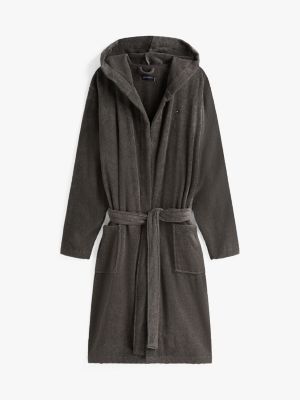 grey pure cotton hooded bathrobe for men tommy hilfiger