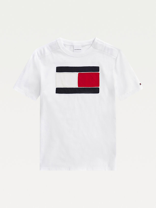 white adaptive oversize-t-shirt mit flag-logo für jungen - tommy hilfiger