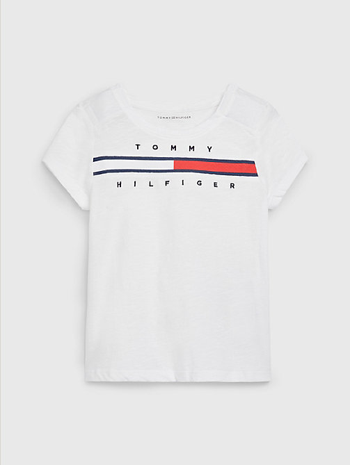 белый хлопчатобумажная футболка adaptive с логотипом для girls - tommy hilfiger