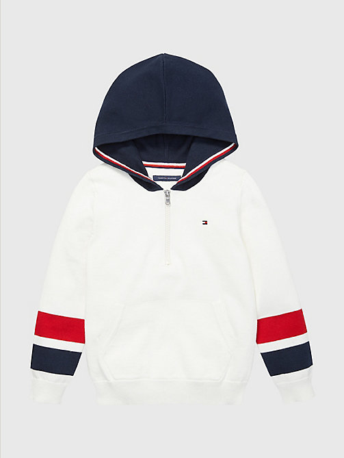 white adaptive stripe detail hoody for boys tommy hilfiger