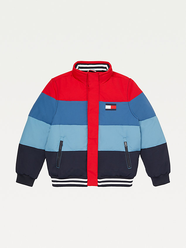 blue adaptive colour-blocked quilted regatta jacket for boys tommy hilfiger