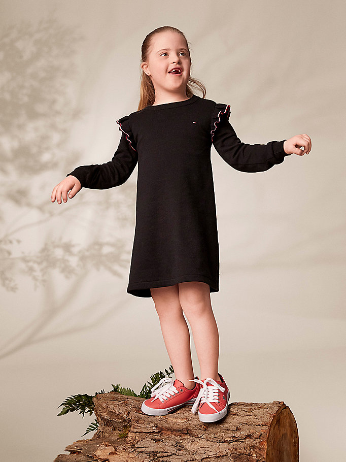 black adaptive signature trim jumper dress for girls tommy hilfiger