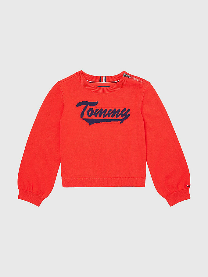 rood adaptive sweatshirt met varsity-logo voor girls - tommy hilfiger