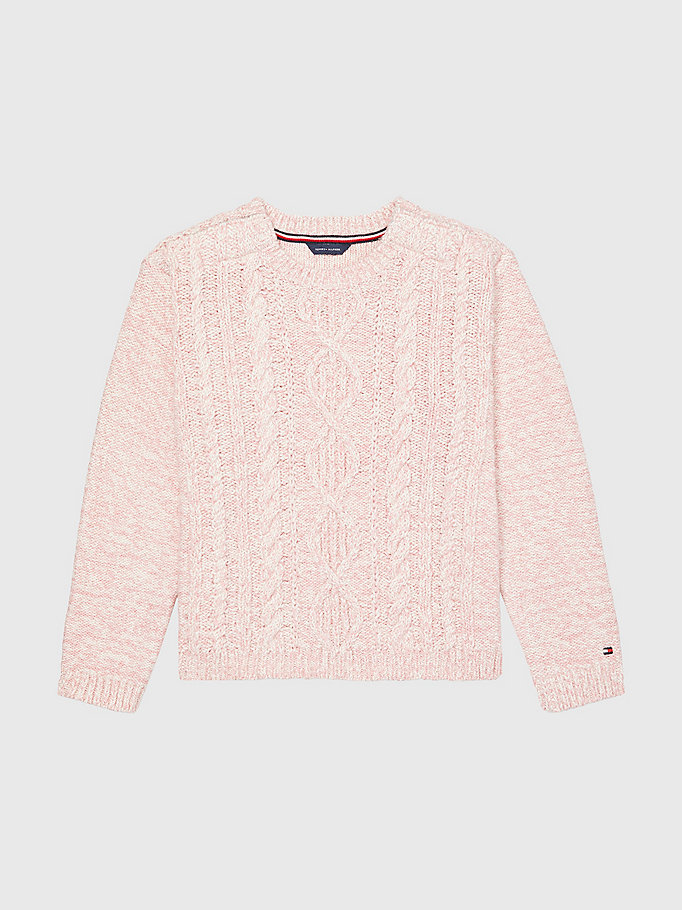 roze adaptive kabelgebreide trui voor girls - tommy hilfiger
