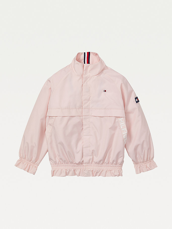pink adaptive essential lightweight ruffle jacket for girls tommy hilfiger