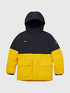 yellow adaptive hooded colour-blocked parka for boys tommy hilfiger