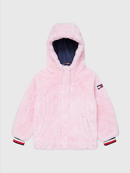 Tommy Hilfiger Girls' Little Adaptive Puffer Jacket with Magnetic Buttons and Faux Fur Hood