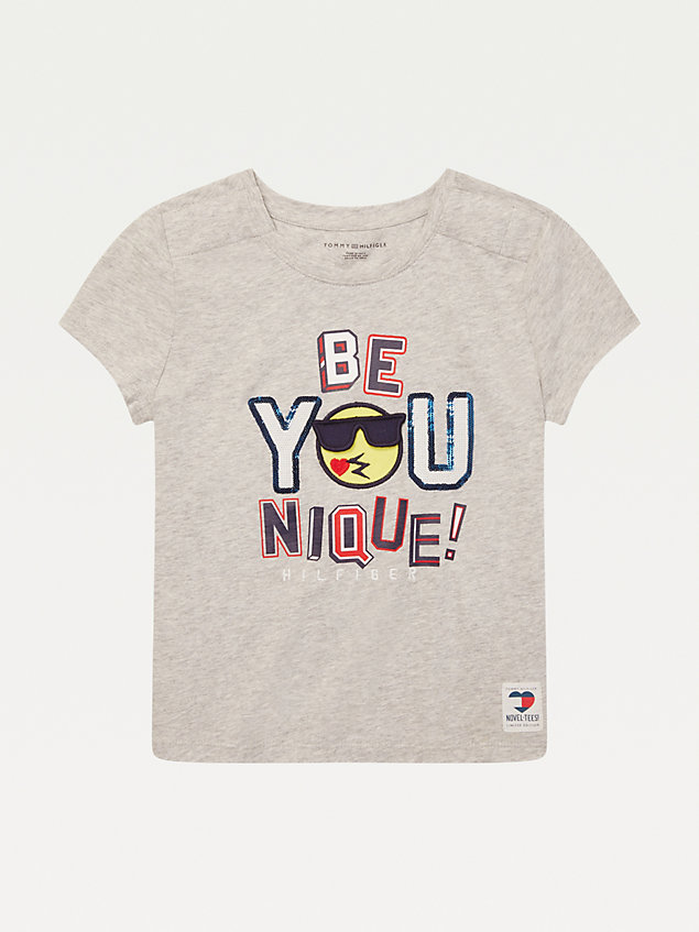 grey adaptive slogan t-shirt for girls tommy hilfiger