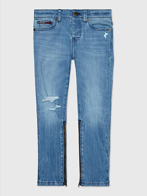 blauw adaptive skinny jeans met distressing voor boys - tommy hilfiger