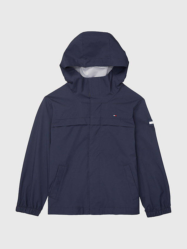 blue adaptive coated zip-thru hooded jacket for boys tommy hilfiger