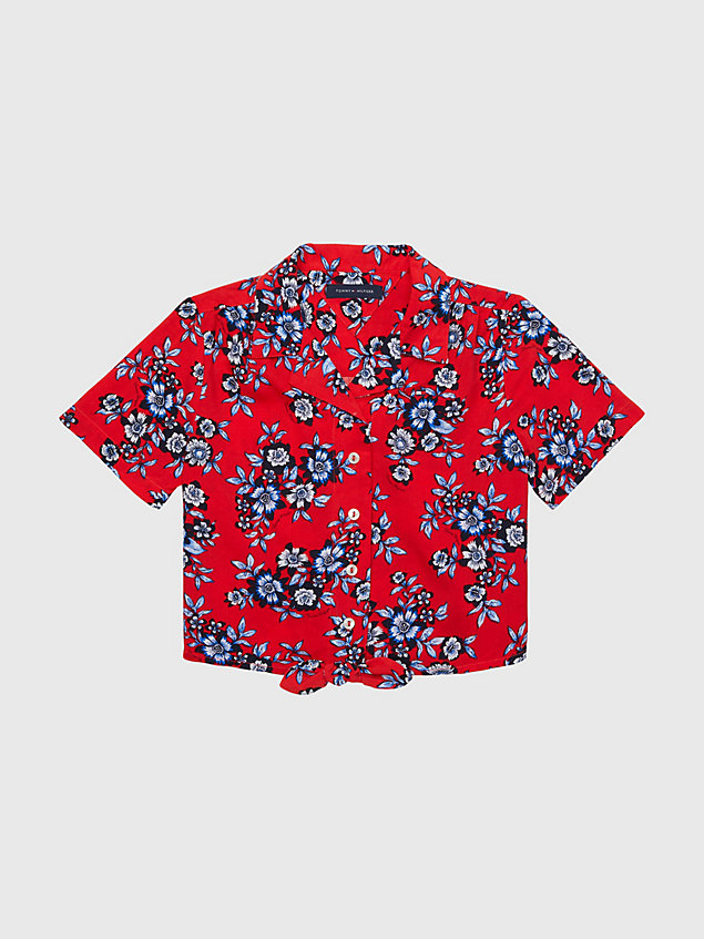 multi adaptive viscose floral print top for girls tommy hilfiger