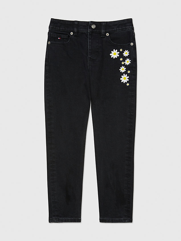 black adaptive high-rise tapered flower black jeans for girls tommy hilfiger