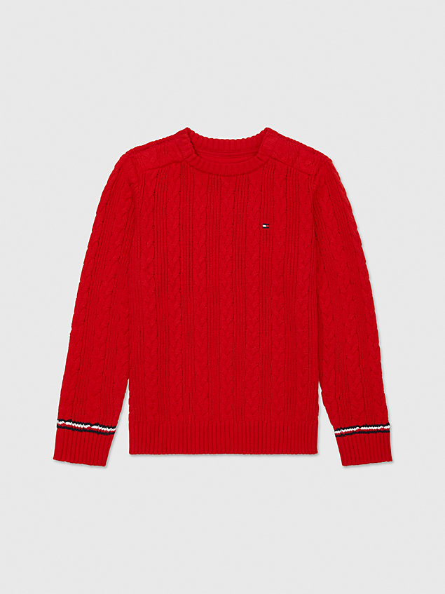 red adaptive kabelgebreide trui voor jongens - tommy hilfiger