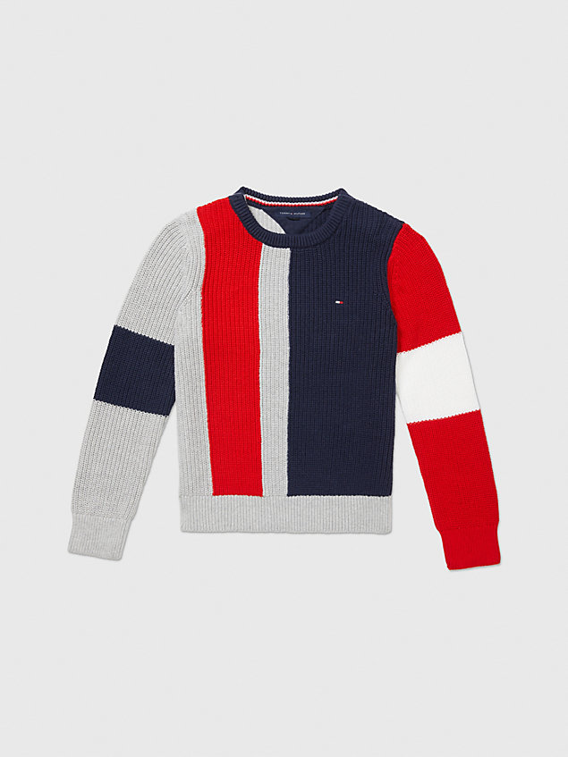 multi adaptive colour-blocked crew neck jumper for boys tommy hilfiger