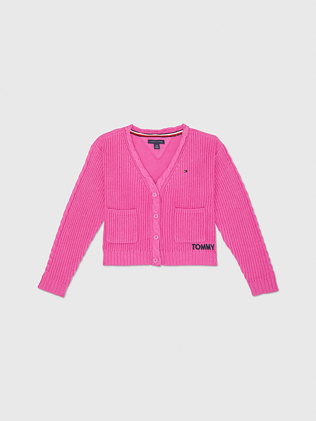 cardigan adaptive in maglia intrecciata pink da bambine tommy hilfiger