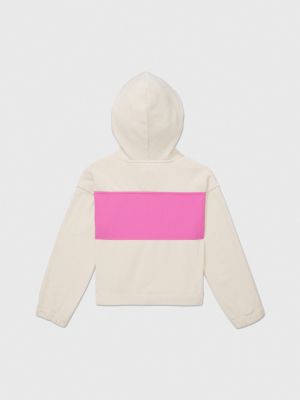 beige adaptive color block-hoodie für mädchen - tommy hilfiger