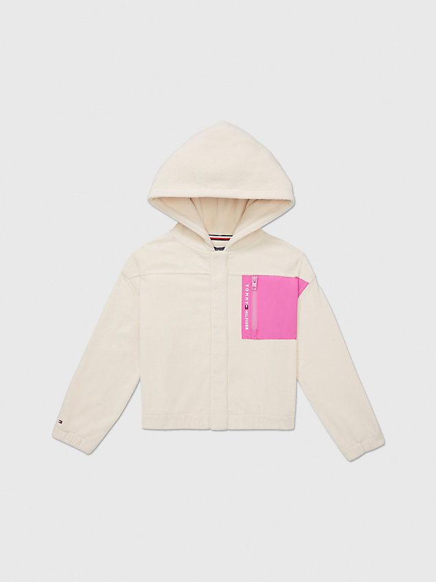 beige adaptive colour-blocked hoody for girls tommy hilfiger