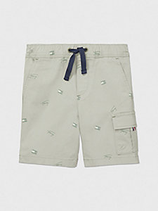 green adaptive all-over signature embroidery cargo shorts for boys tommy hilfiger