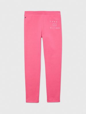 pink adaptive foil logo leggings for girls tommy hilfiger