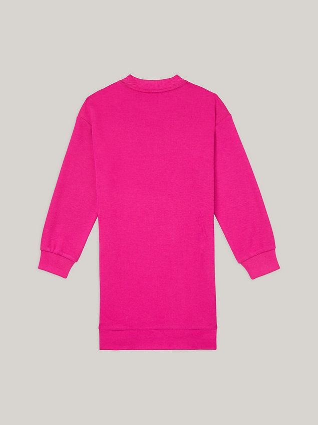 pink adaptive sweatshirt-kleid mit folien-logo für maedchen - tommy hilfiger