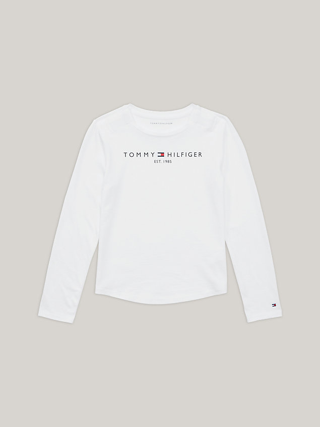 white adaptive essential logo long sleeve t-shirt for girls tommy hilfiger