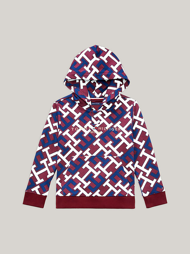 white adaptive th monogram logo fleece hoody for boys 