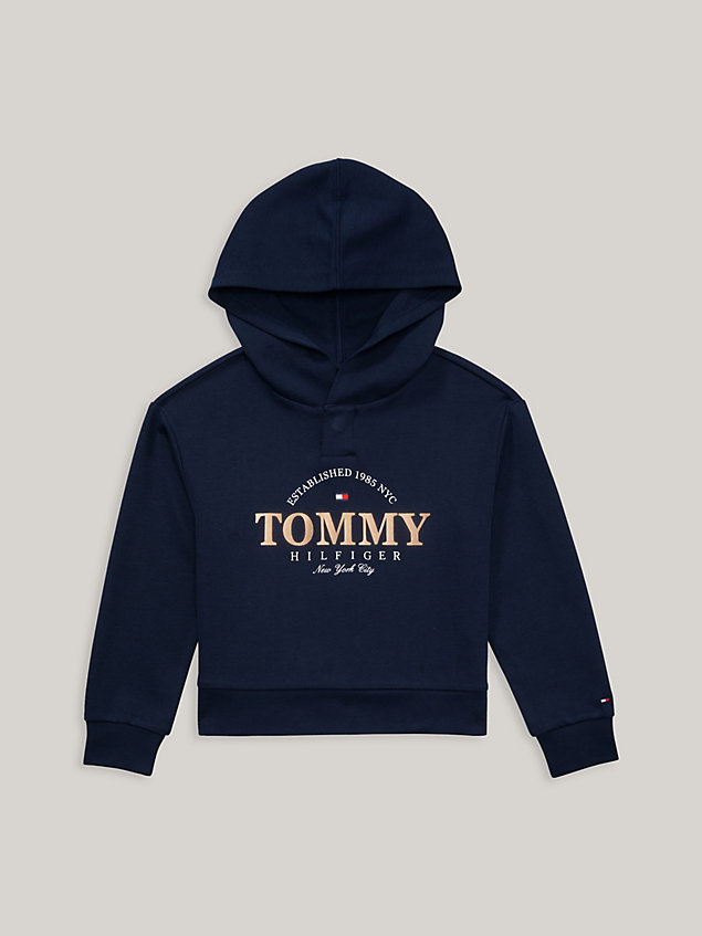blue adaptive shimmer logo hoody for girls tommy hilfiger
