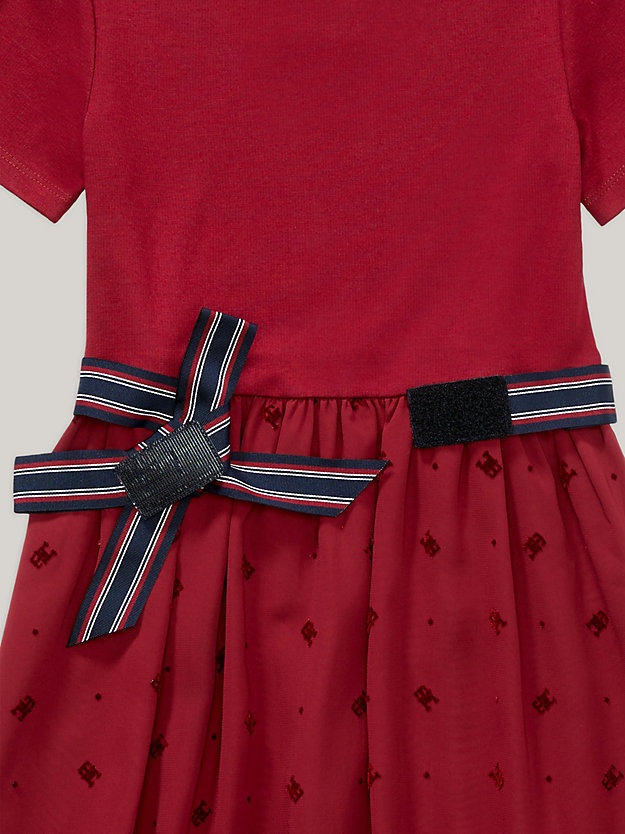 red adaptive th monogram grosgrain bow dress for girls tommy hilfiger