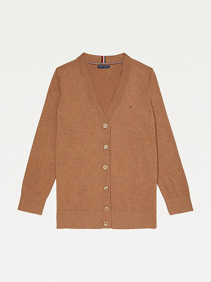 brown adaptive essential cotton cardigan for women tommy hilfiger