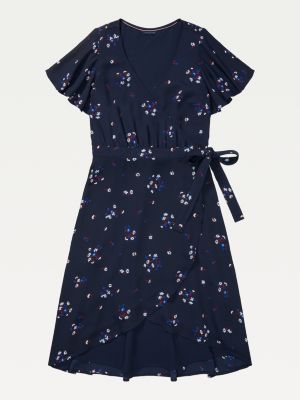 Adaptive Wrap Floral Print Dress | BLUE 